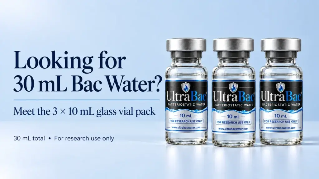Three 10 mL glass vials of bacteriostatic water, providing a 30 mL total-volume alternative